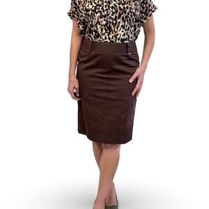 WHBM Brown High Waist Pencil Skirt 6 Belted Y2K Office Siren Quiet Luxury